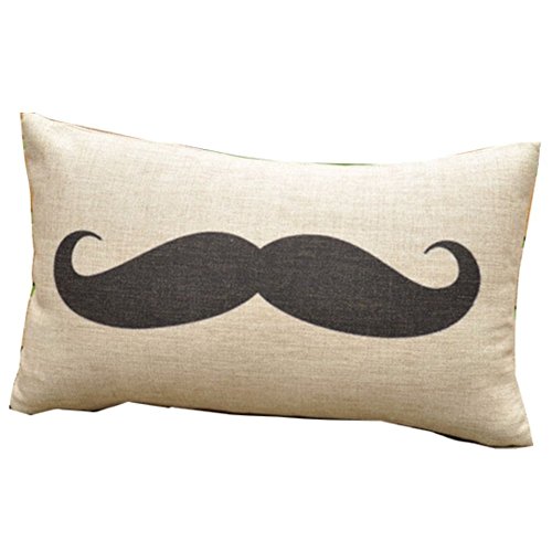 HLPPC Black Big Mustache Throw Pillow Case Decor Cushion Covers Oblong 12 x 20 Inches Beige Cotton Blend Linen