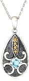 Sterling Silver Tear-Shaped Celtic Blue Topaz Pendant with Silver Chain, 18.5"