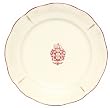 Ceramic Pottery Dinner Plate With Crimson Red Crest Design 10.75"D Set / 2