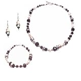 Pearl & Garnet Necklace, Bracelet & Earring Jewelry Set