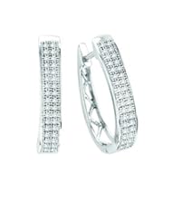 10K White Gold 0.20cttw Lovely Double Micropave Row Diamond Hoop Earring