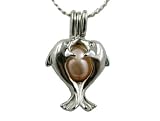 Genuine Wish Pearl Twin Dolphin cage & necklace 18k GP