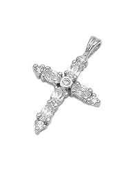 Sterling Silver Clear CZ Cross Pendant Wholesale Faith Charm Pure 925 New 24mm with 1.4mm Box Chain