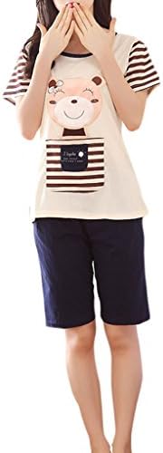 MyFav Women's Cartoon Bear Sleepwear Cute Pajamas Striped Loose Fit Nightwear