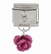 SilverBin Enamel Paint Dangling Charm Pink Rose Stainless Steel Italian Charm Link