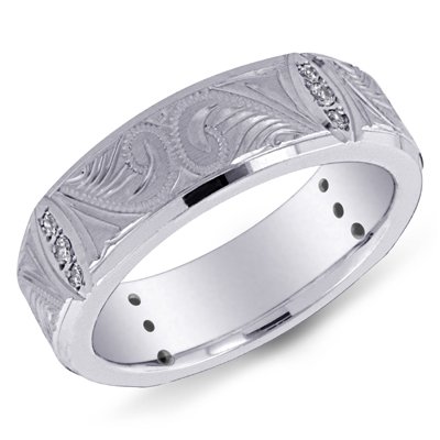 14K White Gold Fancy Design Diamond Band Ring