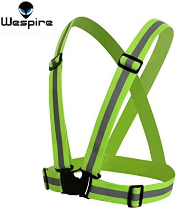 Wespire® Adjustable Green Elastic Reflective Vest Safety Belt Tape Lightweight & High Visibility for Sports Running Biking Riding Jogging