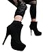 EROGANCE Velour Plateau High Heels Stiefeletten Schwarz A3733A / EU 36-46