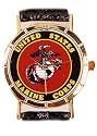Marine Corps watch. Ladies size 1 inch dial .Black leather band and gold tone case