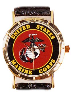 Marine Corps watch. Man's size 1.5 inches .Black leather band and gold tone case