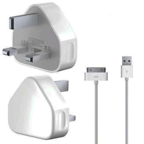 Buy USB Mains Wall Charger Plug & Data Charge Cable for Apple iPhone / iPod Nano / iPod Mini / iPod Classic / iPod Touch (White)