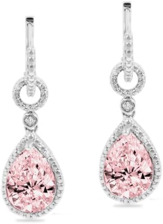 Sterling Silver and Diamond Accent PINK CRYSTAL Fancy Fashion Dangle Tear-Drop Earrings