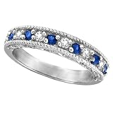 Diamond and Blue Sapphire Ring Filigree Milgrain Band Palladium (0.59ct)