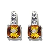 .01 CT 6MM CHECKERCUT CITRINE LADIES WHITE EARRING