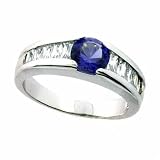 Modern Simulated Tanzanite CZ and Simulated Diamond CZ Sterling Silver Ring