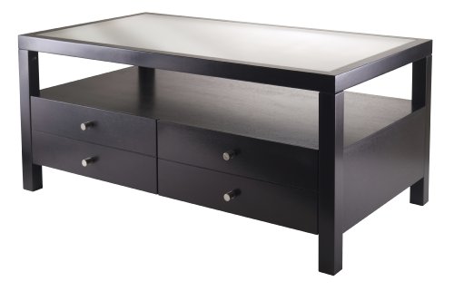 Winsome Copenhagen Coffee Table with Glass Top And 2-Drawer