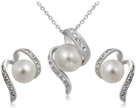 Tanboo 18K RGP Alloy Pearl Necklace & Earring Set (White Gold) by Rui Jewelry TOY