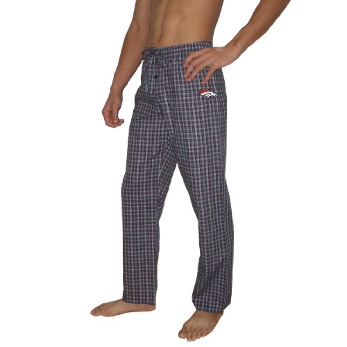 Mens NFL Denver Broncos Plaid Finest Cotton Thermal Sleepwear / Pajama Pants - Dark Blue & White (Size: S)