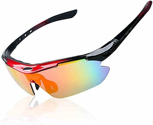 Dopobo Bike Bicycle Cycling Bicycling Wrap Running Outdoor Sports Sunglasses with Exchangeable 5 Lenses Unbreakable Polarized UV400 (red)