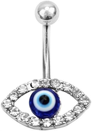 Evil Eye Dangle Belly Button Ring Rhinestone Crystal Body Piercing Jewelry