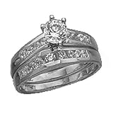 14K white gold 1.0ct tw cubic zirconia round center round side wedding set rings