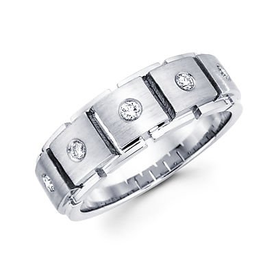 14k White Gold Mens 5 Diamond Wedding Ring Band .21ct (G-H Color, SI2 Clarity)