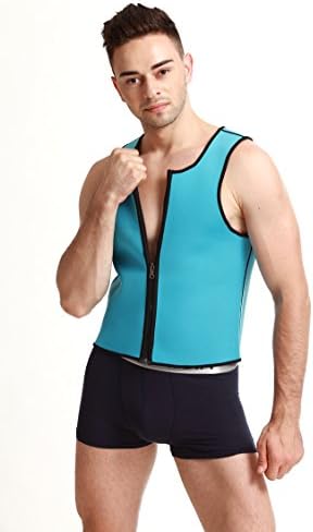 Kisstar Mens Sports Slimming Body Shaper Shirt,Neprene Waist Trainer Cincher Tummy Vest Shapewear Underwear With Zip for Abdomen Slim,Muscle Building,Weight Loss (Blue, XL Fit for Waist 36.2"-37.8")