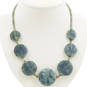 Handmade Round Serpentine Necklace With Antiqued Silver Beads