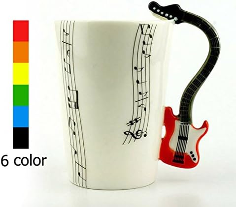Novelty Music Staff Multicolor Electric Guitar Coffee Milk Ceramic Mug Cup Best Gift (Red)