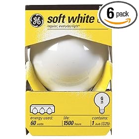 GE 14848 60 Watt Globe G25 Light Bulb, Soft White, 6 Pack
