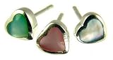 Image of Silver Set Of 3 Heart Mother Of Pearl Stud Earrings