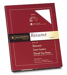 Southworth Exceptional Resume Paper, 100% Cotton, 24 lb, White, 100 Count (R14CF)