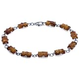 Certified Genuine Cognac Amber and Sterling Silver Rectangular Prong Bracelet