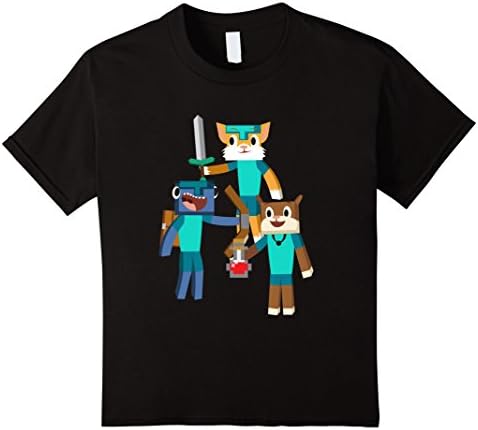 Kids Stampy Cat and Friends Short Sleeve T-Shirt ft. Squid &amp; Lee 10 Black