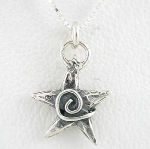 Double Sided Star Pendant with Spirals in Sterling Silver on a 16" Box Chain, #8509