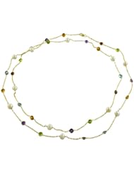 6 Cttw Multi-Gemstone, Freshwater Pearl 14 Karat Yellow Gold Necklace (38 inch)