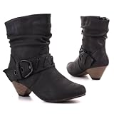 Damen Schuhe, STIEFELETTEN, SCHNALLEN BOOTS, YM11038, Synthetik in hochwertiger Leder Optik