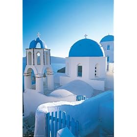 Santorini (Church Domes in Sunlight) Art Poster Print - 24