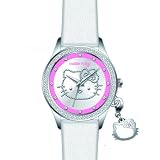 Hello Kitty - 4420801 - Montre Femme - Quartz Analogique - Cadran Argent - Bracelet Cuir Blanc