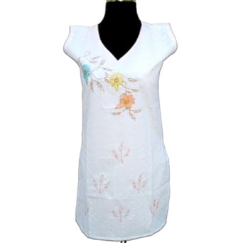 Handmade Chikan Colorful Embroidered Cotton Top With Colorful Sequins From India