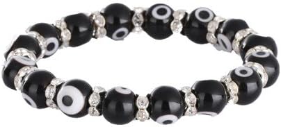 WM KING Evil Eye Beads 10mm black color Stretch Crystal Bracelet