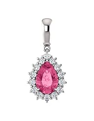 14K White Gold 9.00x6.00mm Pear Cut Pink Tourmaline and Diamond Pendant -- LIFETIME WARRANTY