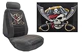 Pirate with Scimitar Jolly Roger Skull Car Truck SUV Seat Covers 2 Charcoal Grey Universal Low Back with head rest covers Vehicle Bucket Seatcovers