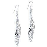 925 Sterling Silver Double Hollow Carved Leaf Jewelry Dangle Earrings