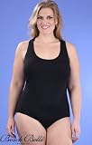 Beach Belle Chlorine Resistant Solid Black Plus Size Racerback One Piece Swimsuit - Plus Size Swimwear Plus Size Swimsuit