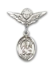 Sterling Silver Baby Badge with St. Andrew the Apostle Charm and Angel with Wings Badge Pin
