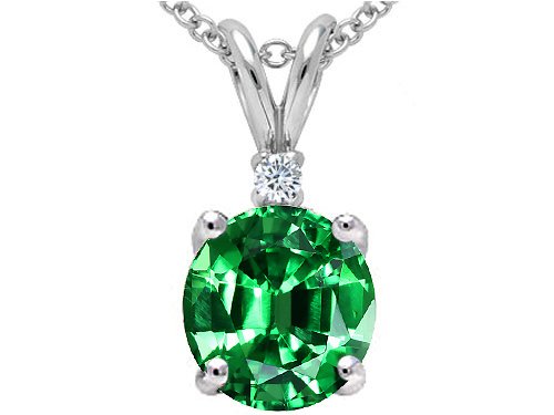 Buy 1.28 cttw Round Lab Created Emerald and Genuine Diamond Pendant - 14kt White or Yellow Gold by Finejewelers