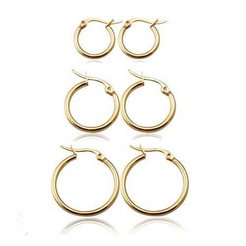 FUNRUN Stainless Steel Hoops High Polished Huggie Earrings Unisex,12mm,15mm,20mm
