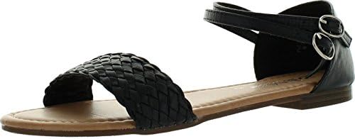 Jade Footwear Women's Braided Ankle Strap Buckle Basic Comfort Flat Sandal,Black,8