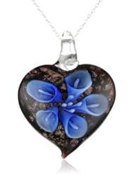 Sterling Silver Heart Glass and Pressed Flower Pendant Necklace, 18"